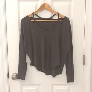Express Charcoal Gray V Neck High Low Long Sleeve Size M